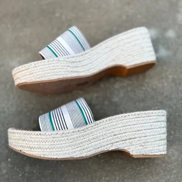Dolce VITA platform espadrilles wedge heels chunky slides white striped 13 navy
