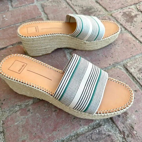 Dolce VITA platform espadrilles wedge heels chunky slides white striped 13 navy