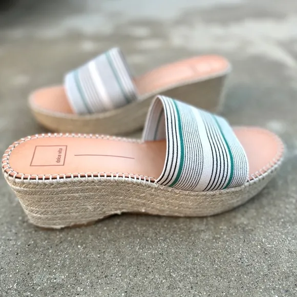Dolce VITA platform espadrilles wedge heels chunky slides white striped 13 navy