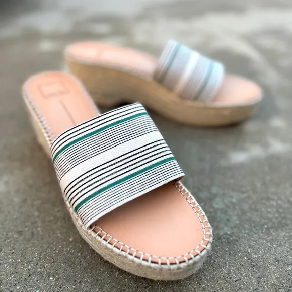 Dolce VITA platform espadrilles wedge heels chunky slides white striped 13 navy