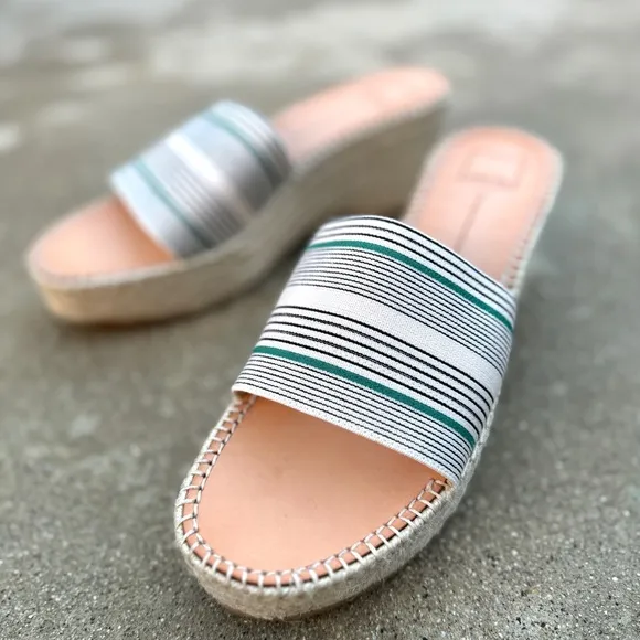 Dolce VITA platform espadrilles wedge heels chunky slides white striped 13 navy
