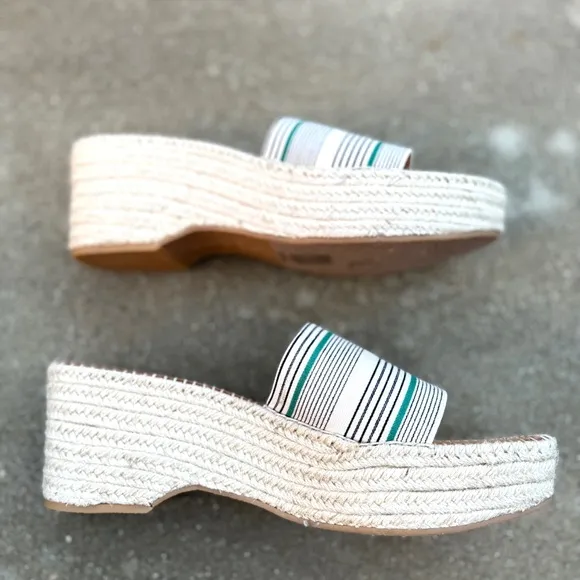 Dolce VITA platform espadrilles wedge heels chunky slides white striped 13 navy
