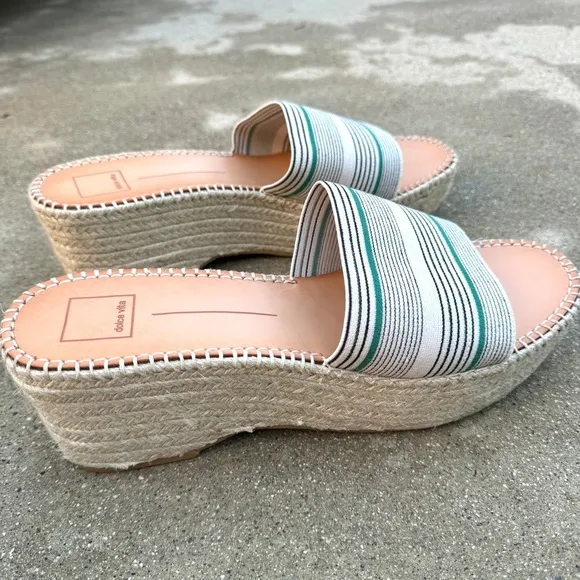 Dolce VITA platform espadrilles wedge heels chunky slides white striped 13 navy