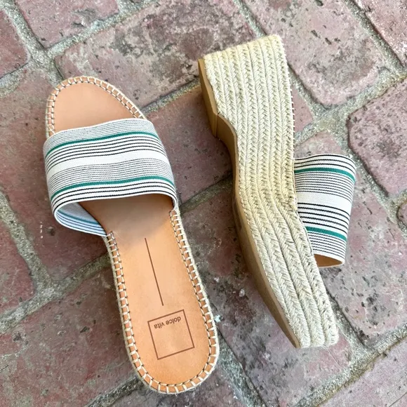 Dolce VITA platform espadrilles wedge heels chunky slides white striped 13 navy