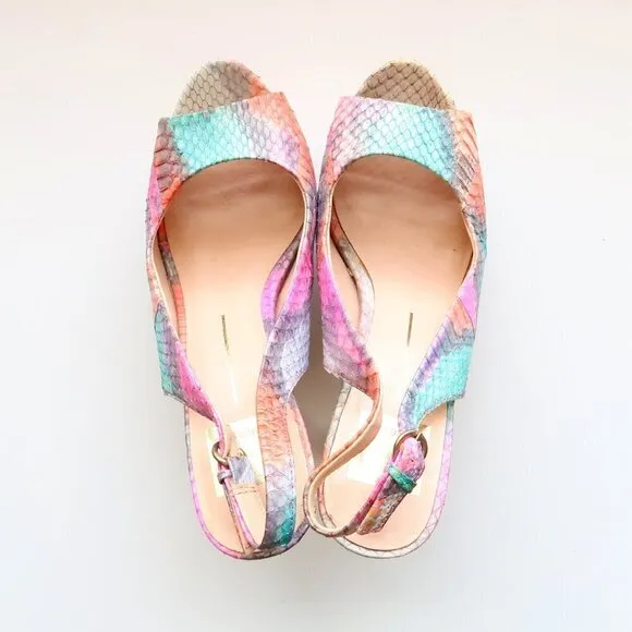 Dolce Vita Snakeskin &amp; Cork Leather Sling-back Peep Toe Platform Heels, Sandals