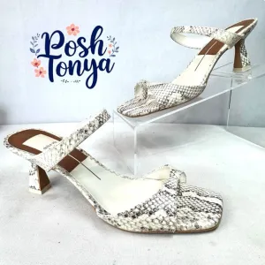 Dolce Vita White Snake Print Kitten Heel Sandals Square Toe Tanika Bridal,Sz 6.5