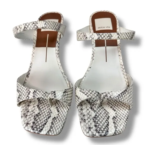 Dolce Vita White Snake Print Kitten Heel Sandals Square Toe Tanika Bridal,Sz 6.5