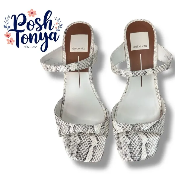Dolce Vita White Snake Print Kitten Heel Sandals Square Toe Tanika Bridal,Sz 6.5