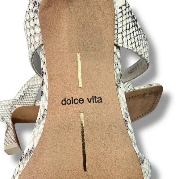 Dolce Vita White Snake Print Kitten Heel Sandals Square Toe Tanika Bridal,Sz 6.5