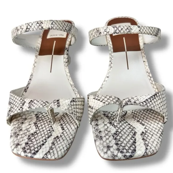 Dolce Vita White Snake Print Kitten Heel Sandals Square Toe Tanika Bridal,Sz 6.5