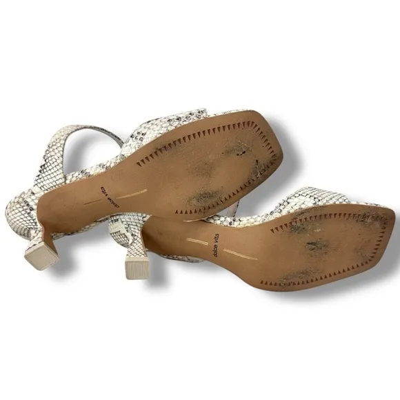 Dolce Vita White Snake Print Kitten Heel Sandals Square Toe Tanika Bridal,Sz 6.5