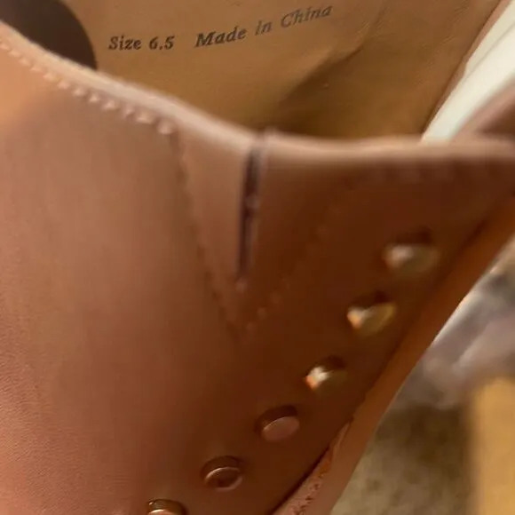 Dolce Vita Women's Leather Studded Open Toe Slide Block Heel Brown Sandals Sz 6.