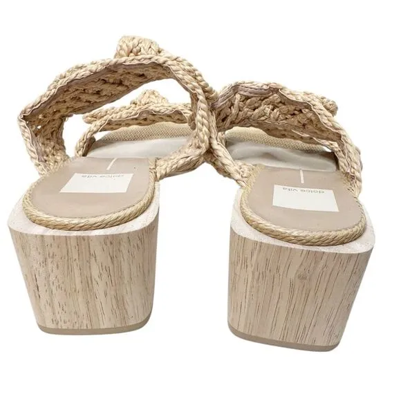 Dolce Vita Women's Zemmie Natural Raffia Low Wooden Block Heel Sandals Size 9