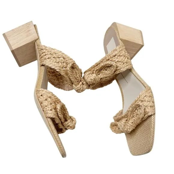 Dolce Vita Women's Zemmie Natural Raffia Low Wooden Block Heel Sandals Size 9