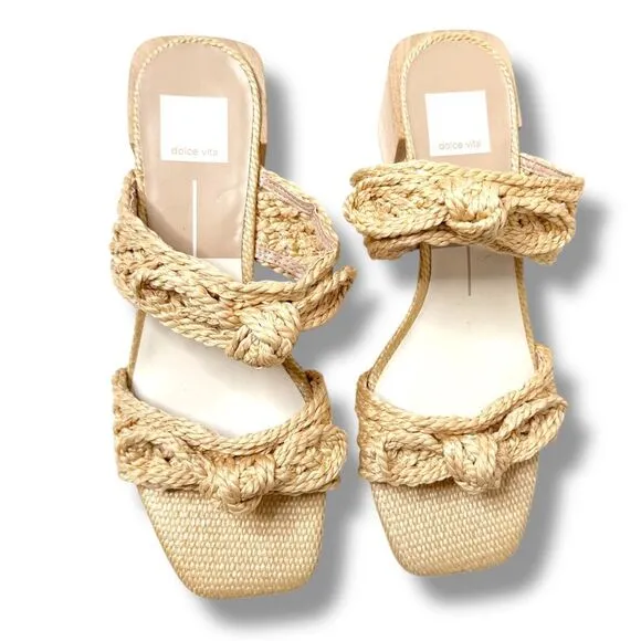 Dolce Vita Women's Zemmie Natural Raffia Low Wooden Block Heel Sandals Size 9