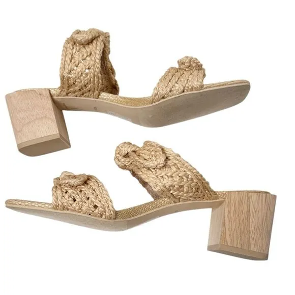 Dolce Vita Women's Zemmie Natural Raffia Low Wooden Block Heel Sandals Size 9
