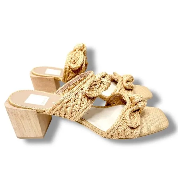 Dolce Vita Women's Zemmie Natural Raffia Low Wooden Block Heel Sandals Size 9
