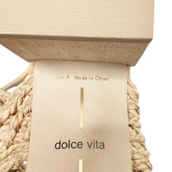 Dolce Vita Women's Zemmie Natural Raffia Low Wooden Block Heel Sandals Size 9