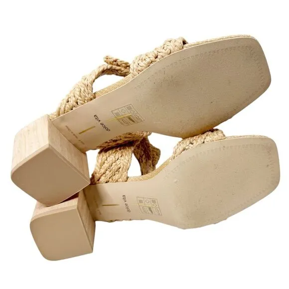 Dolce Vita Women's Zemmie Natural Raffia Low Wooden Block Heel Sandals Size 9