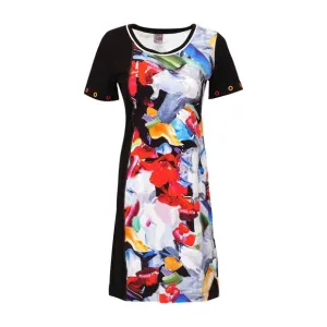 Dolcezza Women's Short Black Floral Dress Size S Short Sleeve Scoop Neck NWT