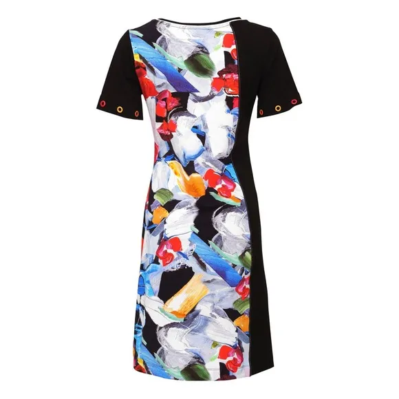Dolcezza Women's Short Black Floral Dress Size S Short Sleeve Scoop Neck NWT