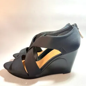 Donald J Pliner Aurora-D Black Crepe Elastic Wedge Sandals 8M