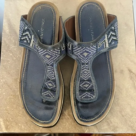 Donald J. Pliner Blue/Blue Aztec Beading/BrushedMetallic Sandals in size 8M
