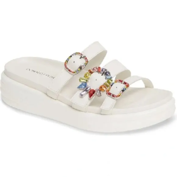 DONALD J PLINER Claud Jeweled-buckle Slide Sandals In Off White Nappa Leather 9