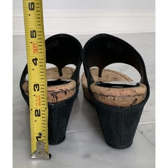 DONALD J PLINER HP Goody Cork Wedge Sandal 8 Black Leather NWOB *RUNS Narrow