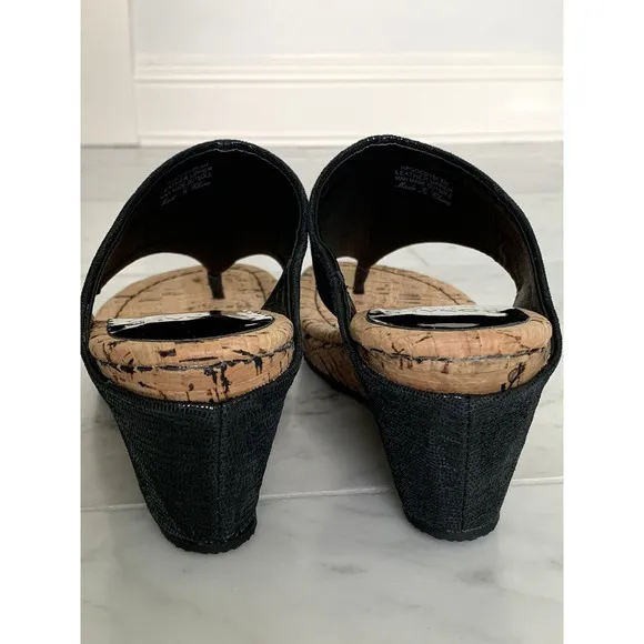 DONALD J PLINER HP Goody Cork Wedge Sandal 8 Black Leather NWOB *RUNS Narrow