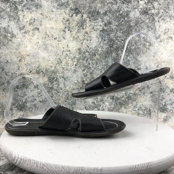 Donald J Pliner Men's Size 10M Dan Dark Brown Pebbled Leather Slip On Sandals