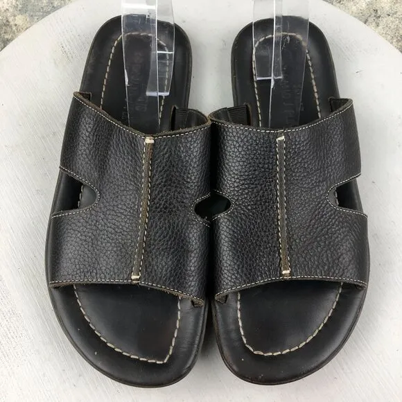 Donald J Pliner Men's Size 10M Dan Dark Brown Pebbled Leather Slip On Sandals