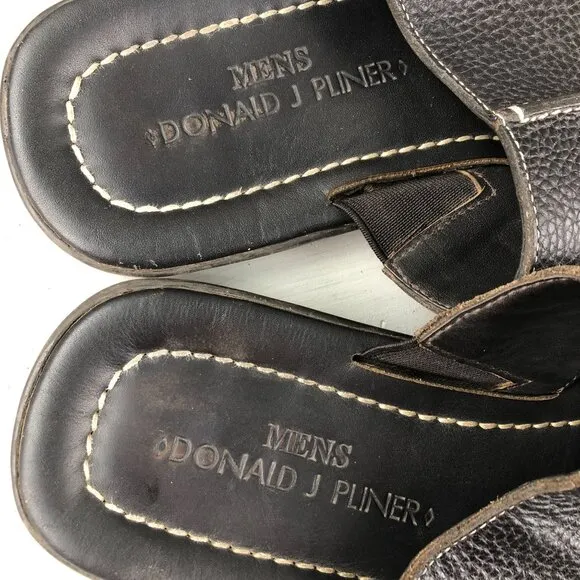 Donald J Pliner Men's Size 10M Dan Dark Brown Pebbled Leather Slip On Sandals
