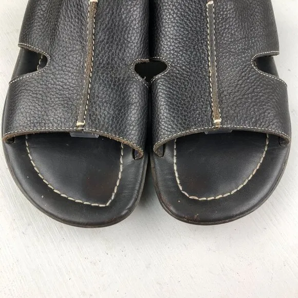 Donald J Pliner Men's Size 10M Dan Dark Brown Pebbled Leather Slip On Sandals