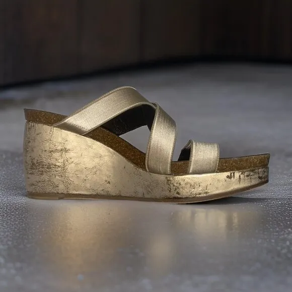 Donald J Pliner Wedge Platform Strappy Metallic &quot;Boske&quot; Sandals Size 8