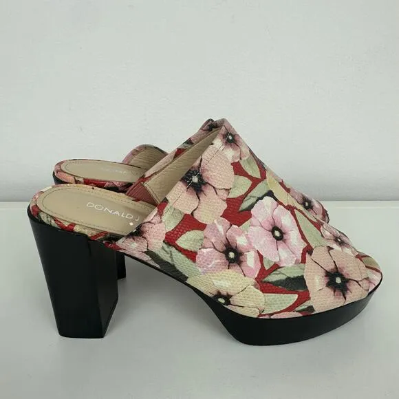 Donald J. Pliner Womens Block Heel Floral Slip-On Mule Slide Pink/Red Sandals 6M