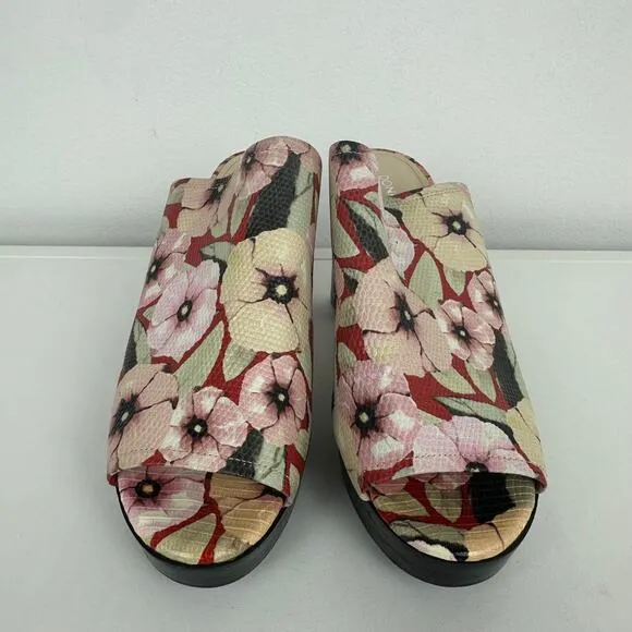 Donald J. Pliner Womens Block Heel Floral Slip-On Mule Slide Pink/Red Sandals 6M