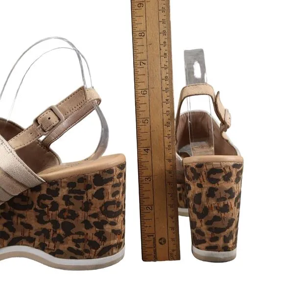 Donald Pliner Shoes Womens 7.5 Wedge Sandals Slingback Fashion Leopard Leather
