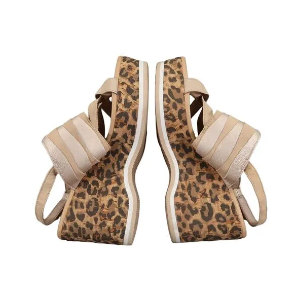 Donald Pliner Shoes Womens 7.5 Wedge Sandals Slingback Fashion Leopard Leather