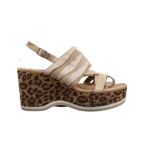 Donald Pliner Shoes Womens 7.5 Wedge Sandals Slingback Fashion Leopard Leather