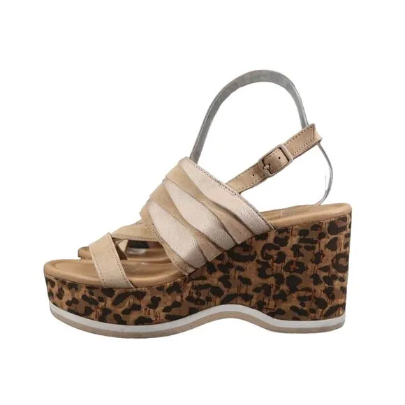 Donald Pliner Shoes Womens 7.5 Wedge Sandals Slingback Fashion Leopard Leather