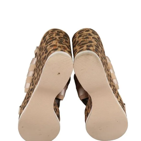 Donald Pliner Shoes Womens 7.5 Wedge Sandals Slingback Fashion Leopard Leather