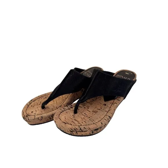 Donald Pliner Wedge Sandal Size 7 Leather Upper Cork Black NWOB