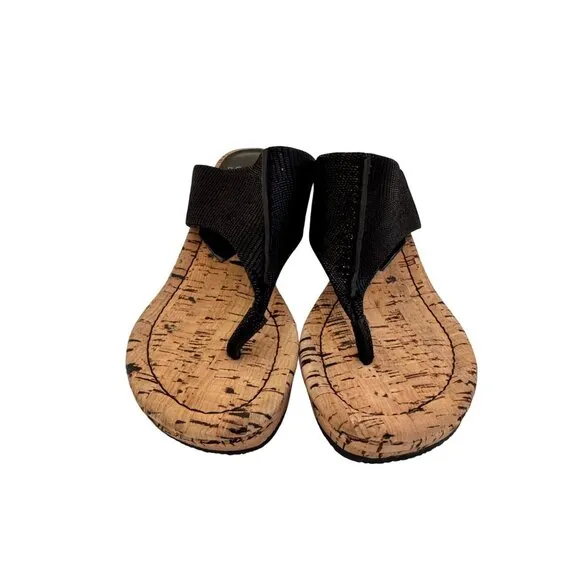 Donald Pliner Wedge Sandal Size 7 Leather Upper Cork Black NWOB