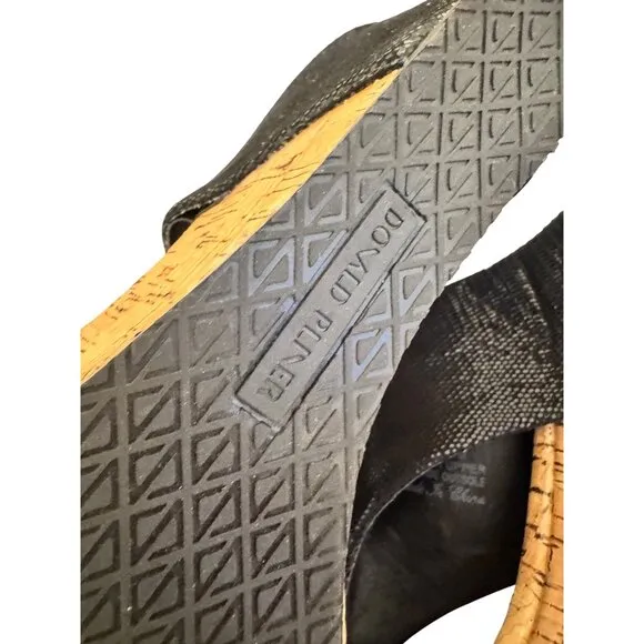 Donald Pliner Wedge Sandal Size 7 Leather Upper Cork Black NWOB
