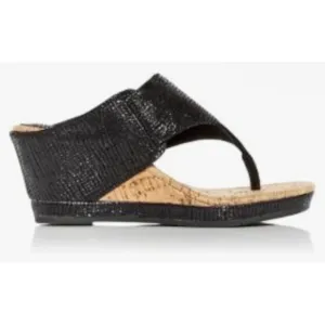 Donald Pliner Wedge Sandal Size 7 Leather Upper Cork Black NWOB