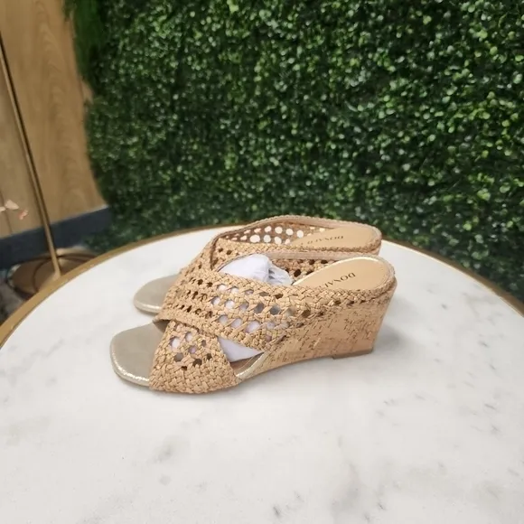 Donald Pliner Women's Square Toe Specked Cork Wedge Beige Sandals