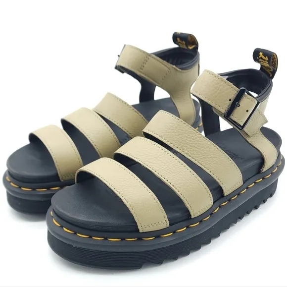 Dr Martens Blaire Women's Pale Olive PISA Leather Platform Strappy Sandals US 7