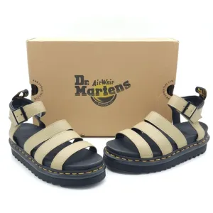 Dr Martens Blaire Women's Pale Olive PISA Leather Platform Strappy Sandals US 7