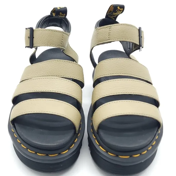 Dr Martens Blaire Women's Pale Olive PISA Leather Platform Strappy Sandals US 7